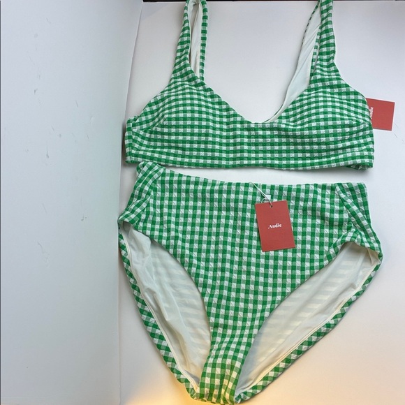 Andie Other - Andie NWT Delray Green Gingham Bikini Top 90’s The High Rise Bikini Bottoms Sz L